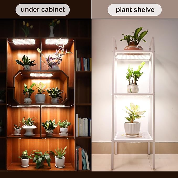 6Pack Flat Panel Grow Lights for Indoor Plants, Seed Starting, Vegetables with 4/8/12 Hr Timer, 60W Full Spectrum LED Plant Growing Lamps for Cabinet/Shelves/Greenhouse, Plug-and-Play, Connect Freely