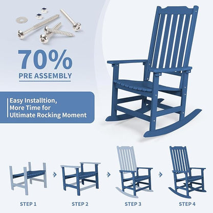 Outdoor Rocking Chair, Oversized All Weather High Back Porch Rocker, Patio Rockers for Outside