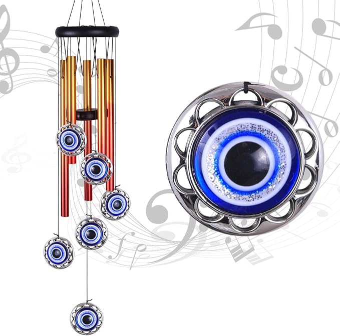 Blue Evil Eyes Amulet Wind Chimes Outdoor Hanging Decor, Evil Eye Wind Bells, Mobile Evil Eye Blessing Windcatcher, Blue Evil Eye Wind Chimes for Home, Gift for Mom, Balcony, Patio, Garden Decoration
