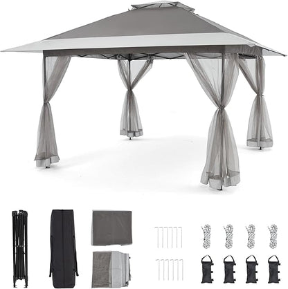 Bezseller 13x13 Pop Up Gazebo Tent with Mosquito Netting – Quick Set Up, Water-Resistant Outdoor Canopy for Patio, Garden, Backyard, and More,Deep Grey
