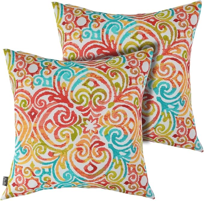 FUNHOME Outdoor Pillow Covers ONLY, No Insert! Pack of 2 Square Throw Pillow Covers, Decorative Water-Repellent Modern Cushion Cases for Sofa Patio Couch Decoration 18 x 18 Inch-Corinthian Dapple