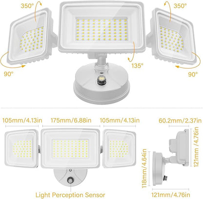 Onforu Dusk to Dawn Outdoor Lighting,100W 9000LM Bright LED Flood Lights,IP65 Waterproof 3 Adjustable Heads Security Lights Fixture,6500K White OutdoorLighting for Garage,Patio,Yard