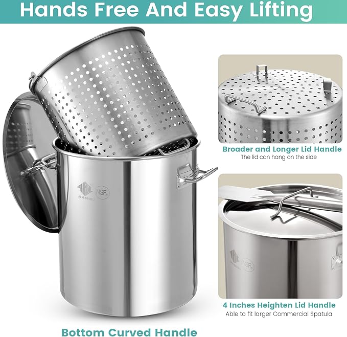 ARC 84QT Stainless Steel Seafood Boil Pot with 200,000BTU Propane Burner, w/Basket for Outdoor Deep Fryer, Large Cooking Pot for Turkey Fryer, Crab, Crawfish, Shrimp, Lobster Boiling Stock Pot