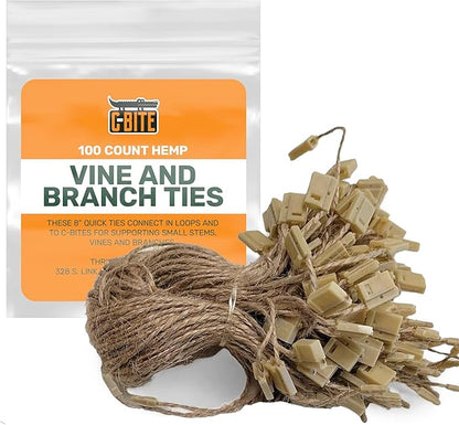 Locking Hemp Plant Tie Loops | Secure Vines and Branches to Stakes and C-Bites | Gentle Gardening Support for Climbing Plants and Vines | Durable and Reusable (100 Pack)