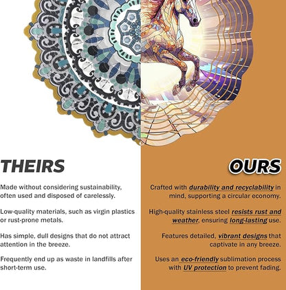 Horse Wind Spinner, 3D Hanging Stainless Steel Garden Spinner, Wind Spinner Hanging for Outdoor & Indoor Décor, Unique Gifts for Yard Garden Decoration or Patio Décor (Horse)