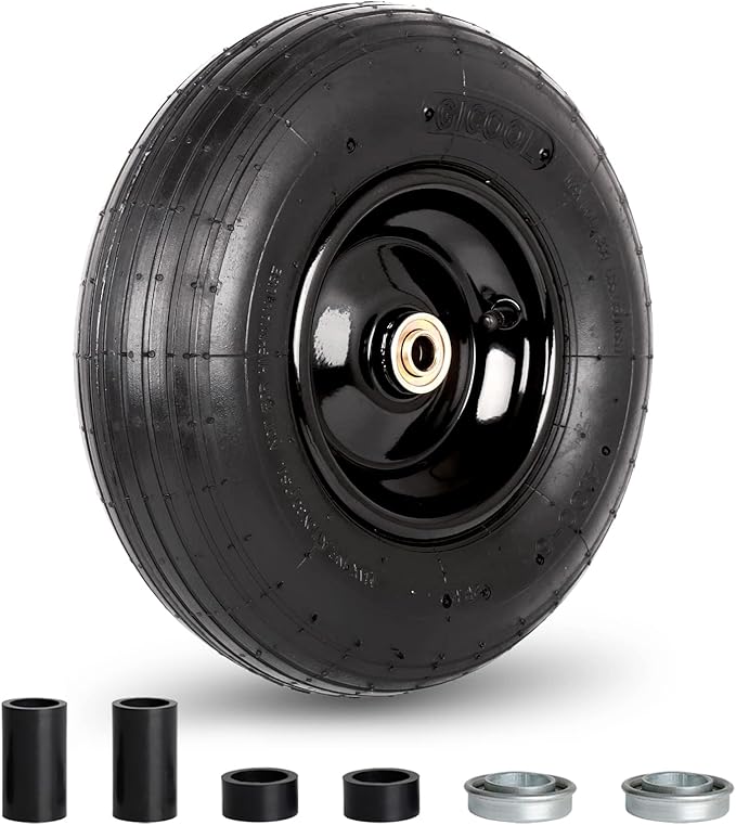 4.00-6 Tire and Wheel, 13" Wheelbarrow Pneumatic Tire, 5/8" & 3/4" Bearings, 1.75-6" Centered Hub,Sealed Bearings for Wheelbarrows Trolley Dolly Garden Wagon Cart Wheel Replacement