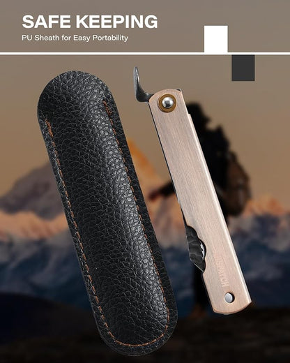 Dispatch EDC Pocket Knife, 2.8" Full Panel Plain Edge Blade Folding Knife with 7Cr13Mov Black Stonewashed Forged Blade & Red Bronze Electroplated Handle, Includes Black PU Sheath