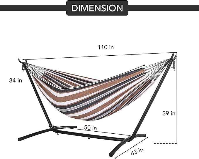 Hammock with Stand for Outside, Heavy Duty Space Saving Steel Stand with 450 lb Capacity, Double Hammock with Portable Carrying Bag, Hamacas Para Adultos for Outdoors, Patio, Garden, Yard