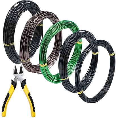 5 Roll Bonsai Wires, Anodized Aluminum Bonsai Training Wire with Wire Cutter, 3 Colors and 3 Sizes (1mm, 1.5mm, 2mm), Total 160 Feet, Aluminum Wires for Indoor Garden Small Trunks DIY Tools