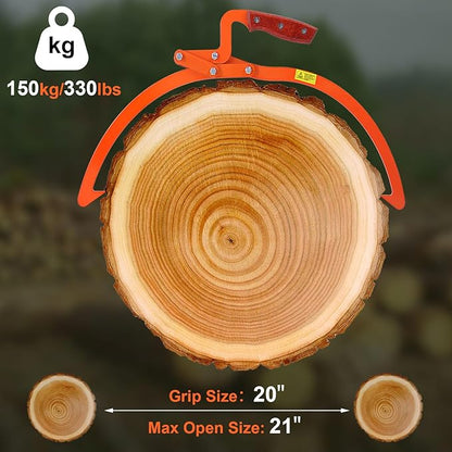 20 Inch Orange Log Tongs, 2 Claw Skidding Tongs Non-Slip Grip, Log Lifting Tongs for Handling, Dragging & Carrying Tool