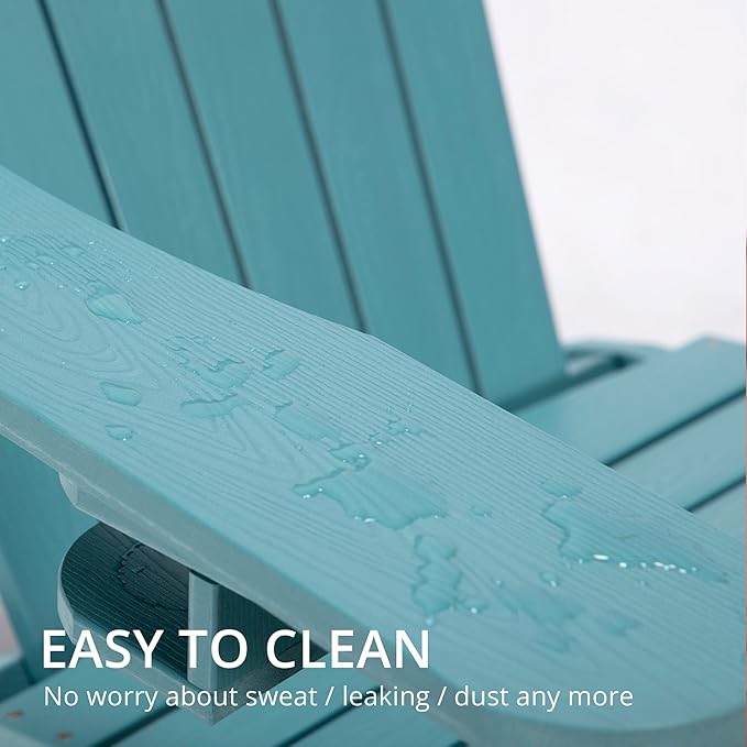 LUE BONA HDPS Adirondack Chairs Set of 4, Fire Pit Outdoor Chair Weather Resistant with Cup Holder, Modern Plastic Chair Plastic for Patio, Deck, Proch, 350LBS, Blue Turquoise