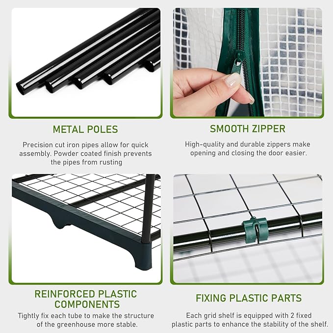 Outvita Walk-in Greenhouse, Outdoor Durable PE Plant Green House for Frost Protection with 3 Tiers 4 Shelves, Shelf Clips, Roll-up Zipper Door, 56"x29"x77" Green