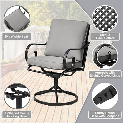 MELLCOM Patio Swivel Chair Set of 8, Heavy Duty Outdoor Dining Chairs with Thickened Cushions, Metal Patio Chairs Gentle Rocker for Outside, Garden Lawn & Porch, Backyard, Grey