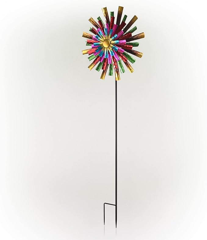 Alpine Corporation 81" Tall Outdoor Colorful Flower Wind Spinner Stake Yard Decoration, Multicolor