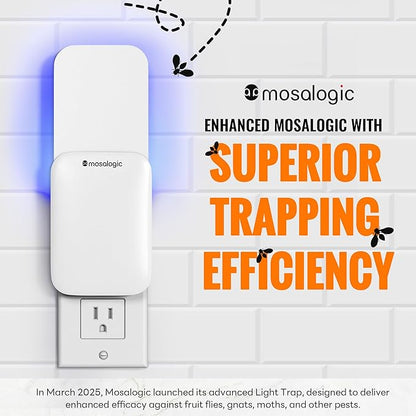 Mosalogic Fruit Fly Traps for Indoors Gnat Trap for House Indoor- 600 Sqft Protection Area UV Fly Insect Trapper for Fruit Flies，Gnat，Mosquito，and Other Flying Insect Plug in Bug Killer White