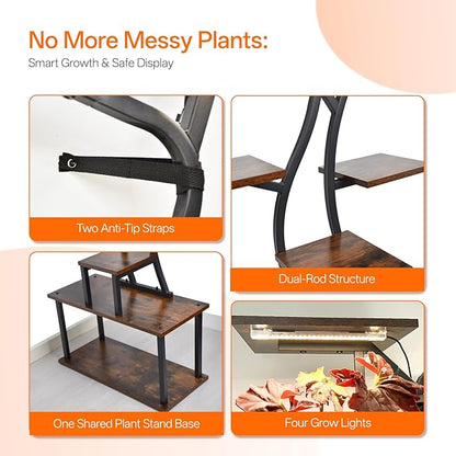 Bstrip 63 Inch Plant Stand with Grow Light, 10-Tier Plant Shelf for Indoor Plants, Decor Tree Shaped Flower Stand for Home, Corner & Patio