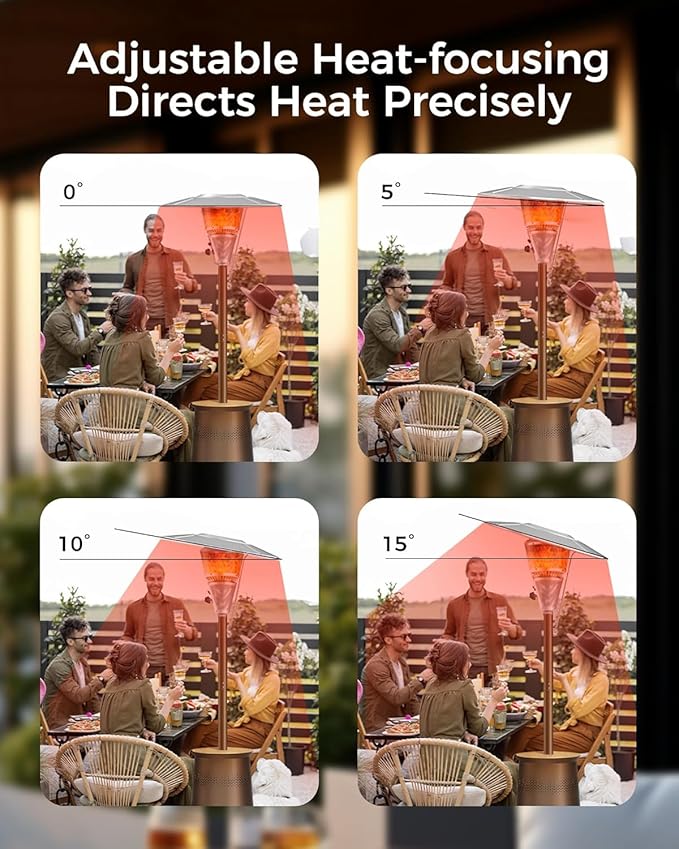 50,000 BTU Patio Heater for Outdoor Use With Adjustable Heat Focusing Top, Portable Propane Patio Heater with Wheels, Stainless Steel Burner for Porch Deck Garden (Brown)