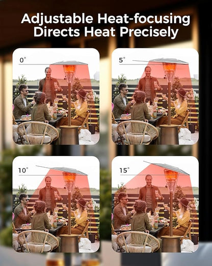 50,000 BTU Patio Heater for Outdoor Use With Adjustable Heat Focusing Top, Portable Propane Patio Heater with Wheels, Stainless Steel Burner for Porch Deck Garden (Brown)