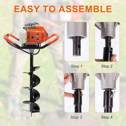 72CC Newly Upgraded Post Hole Digger Gas Powered, 2 Stroke Auger Post Hole Digger with 2 Drill Bits (6" & 8") + 1 Extension Rod for Planting - Ideal for Farm & Garden - Orange (72 CC)