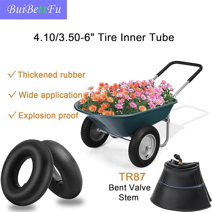 4.10/3.50-6 (13x4.00-6) Replacement Inner Tube, with TR87 Bent Metal Valve Stem fit for Wheelbarrows, Lawn Mowers, Snow Blowers,Hand Trucks, Tractors and More 3.50-6 4.00-6 4.10-6 Tire Tubes (2/Pack)