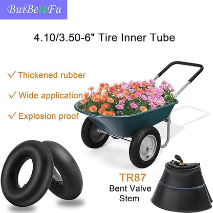 4.10/3.50-6 (13x4.00-6) Replacement Inner Tube, with TR87 Bent Metal Valve Stem fit for Wheelbarrows, Lawn Mowers, Snow Blowers,Hand Trucks, Tractors and More 3.50-6 4.00-6 4.10-6 Tire Tubes (2/Pack)