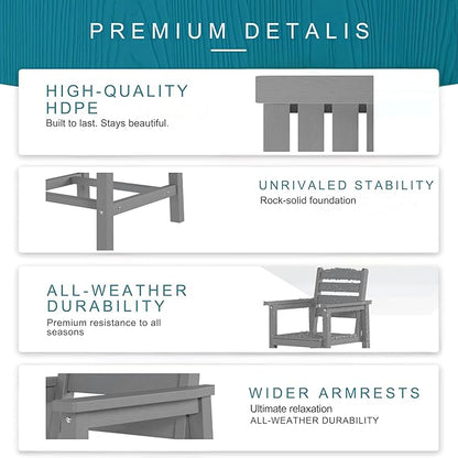 7 Piece Patio Dining Set with 11ft Patio Umbrella (Cream-White), 7 Gray Outdoor HDPE Dining Set with 6 Chairs + 1 Large Table, for Market, Pool, Garden, Backyard, Deck