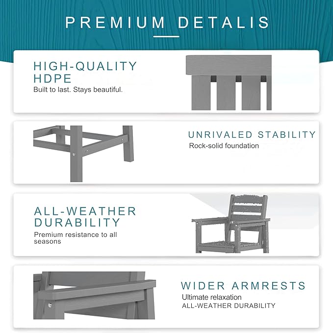 7 Piece Patio Dining Set with 11ft Patio Umbrella (Yellow), 7 Gray Outdoor HDPE Dining Set with 6 Chairs + 1 Large Table with 2" Umbrella Hole, for Market, Pool, Garden, Backyard, Deck