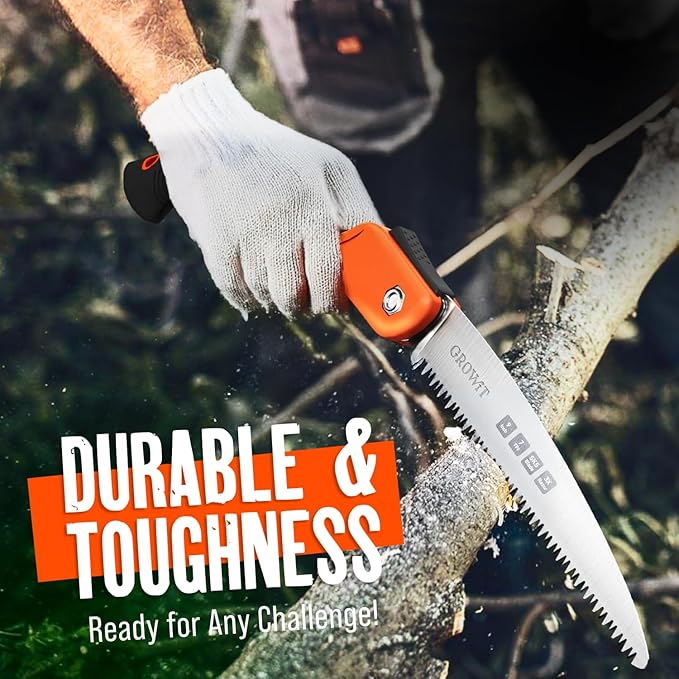 9-Inch Folding Camping Saw - Heavy Duty Pruning Saw with Triple-Cut SK5 Blade, 7 TPI Razor Teeth for Tree Trimming, Wood Cutting, Camping, Bushcraft, and Gardening Work