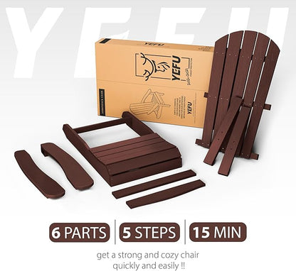 YEFU Adirondack Chairs Set of 8: Outdoor Chair HIPS Plastic Adirondack Chairs - Patio Chairs with Wood Texture - Lawn Fire Pit Deck Porch Garden Chairs for Adults(Coffee)