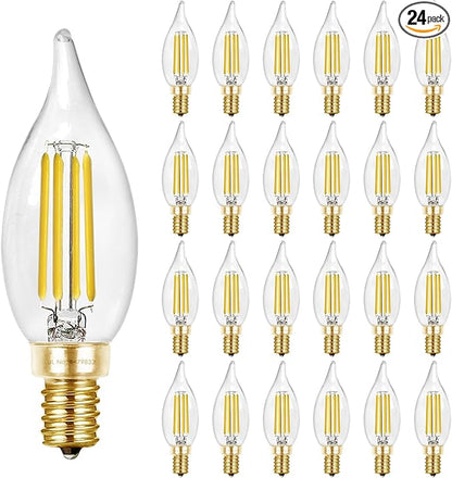 Hizashi E12 Candelabra Bulb 60 watt, E12 LED Bulb Dimmable, 5000K Daylight White, 90+ CRI 6W 550LM, CA11 Flame Tip LED Chandelier Light Bulbs Candelabra Base, UL Listed - 24 Pack