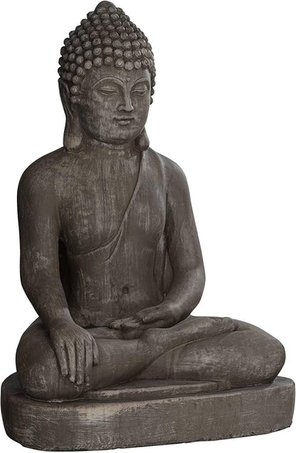John Timberland Sitting Buddha Statue Sculpture Zen Asian Japanese Garden Decor Outdoor Front Porch Patio Yard Outside Home Balcony House Exterior Weathered Light Sandstone Finish 29 1/2" Tall
