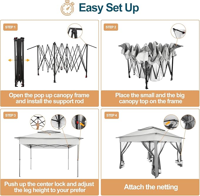 COBIZI 10x10 Pop Up Gazebos on Clearance 11x11 Canopy Tent Easy Up Outdoor Gazebo Waterproof Portable Gazebo with Mosquito Nettings, Double Vented Roof and Carry Bag for Patio Garden Lawn(Gray)