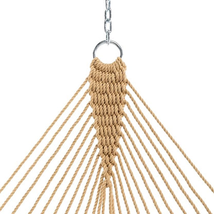 Original Pawleys Island Deluxe Tan DuraCord Rope Hammock – 13 ft. x 60 in., 2-Person, 450 lb Capacity, Oak Spreader Bar, Zinc-Plated Hardware, Handcrafted in The USA