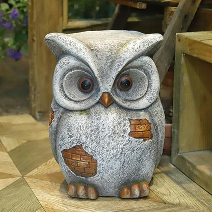 13‘’H Owl Statue Garden Owl Stool MGO Outdoor Decor Statue Decorative Sculpture Stool Plant Stand for Home Decor Yard Patio Garden Statues,Grey