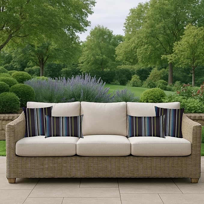 RSH DECOR: Sunbrella Square Throw Pillows Set of 2 | 20" x 20" | Water and Fade-Resistant Performance Fabric | Outdoor Pillow Covers with Down-Alternative Inserts | Stanton Lagoon