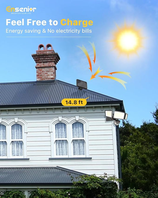 Ensenior 1800LM Solar Flood Lights Outdoor, Motion Sensor Outdoor Light 6500K, IP65 Waterproof, Separate Solar Panel, Solar Security Light with 5 Sensor Modes and 3 Adjustable Head for Yard (Black)