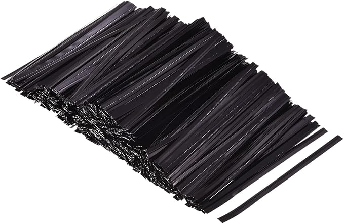 MECCANIXITY Foil Twist Ties 3" 8cm Metallic Plastic Closure Tie for Tying Bread, Candy, Cookies, Gift Bags Arts Crafts Ties Black Pack of 750