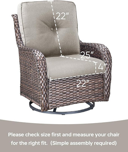 Pop 22x25/22x24 Outdoor Cushions for Patio 5 Piece Set - Set of 5 Water-Resistant Replacement Cushion for Wicker Dining Rocking Swivel Chairs Loveseat Couch Sectional Sofa - Beige/Button