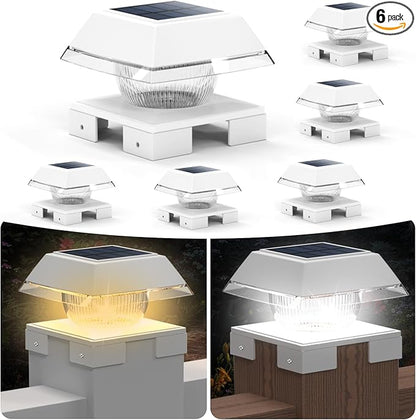 INDARUN Solar Outdoor Post Cap Lights with Cool White & Warm White, 120Lumen, 4x4 Post Solar Lights Fit Fence Deck Posts Caps - 4x4 5x5 6x6 Wood Posts/4x4 Vinyl Posts, for Porch, Patio, Yard Decor