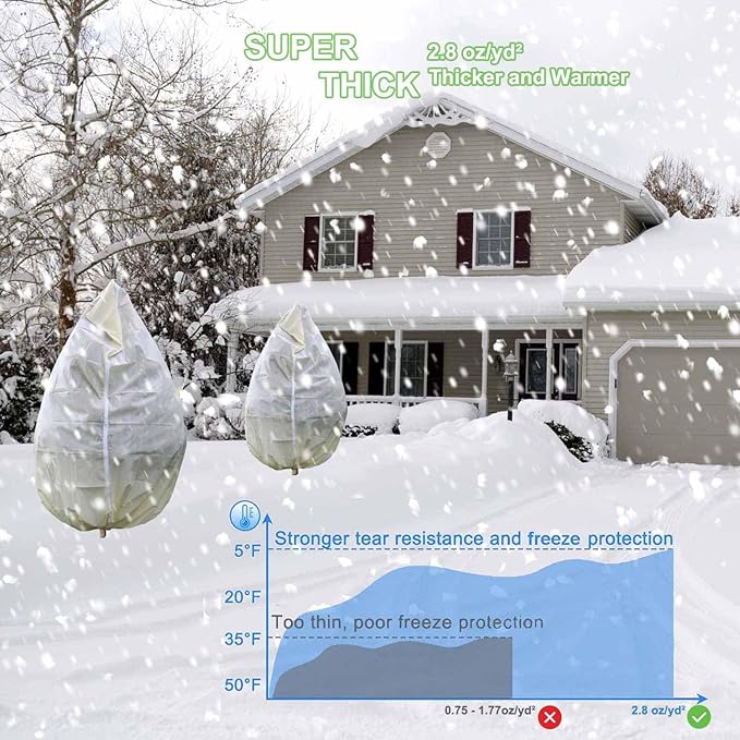 Plant Covers Freeze Protection Large, 78.7" W x 94.5" H Winter Tree Covers Freeze Protection with Zipper and Drawstring, Frost Blankets for Outdoor Plants Frost Protection Frost Cloth