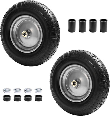 16" Flat Free Wheelbarrow Tires,4.80/4.00-8"Flat-Free Solid Tire with 3" Centered Hub,5/8" & 3/4" Bearing For Wheel Barrow Garden Utility Cart Lawn Mover Replacemen(2 Pack)