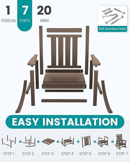 SEWALL HDPE Rocking Chair, Oversized Outdoor Rocking Chair for Adults, Patio Rocker for Porch, Coffee