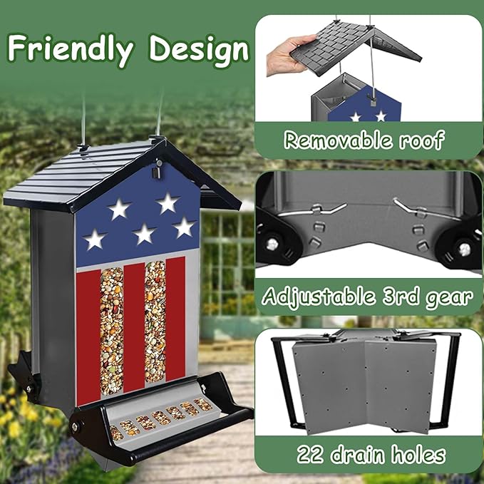 Squirrel Proof Bird Feeder, Hanging Bird Seed Feeders for Outdoors, 5LBS Large Capacity Metal Weight-Activated Perches Wild Birdfeeder for Blue Jay, Cardinal, Outside