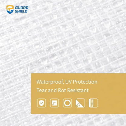GUARD SHIELD Clear White Tarp Heavy Duty 12x20 Feet Waterproof for Greenhouse Outdoor Garden Poly Cover UV Resistant 3x3 Weave 10mil