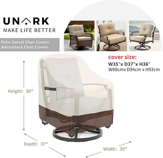 Outdoor Swivel Chair Covers Waterproof 2 Pack, Outdoor Chair Covers Patio Furniture Cover for Deck Patio Swivel Chair Heavy Duty, 35 W x 37 D x 36 H inches Beige and Brown