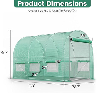 Walk-in Greenhouse 10×7×7FT, Outdoor Tunnel Greenhouse, Large Plant Hoop House for Outside, Hot House for Winter with 6 Ventilated Mesh Windows, Galvanized Steel Frame (Green, 10×7×7FT)