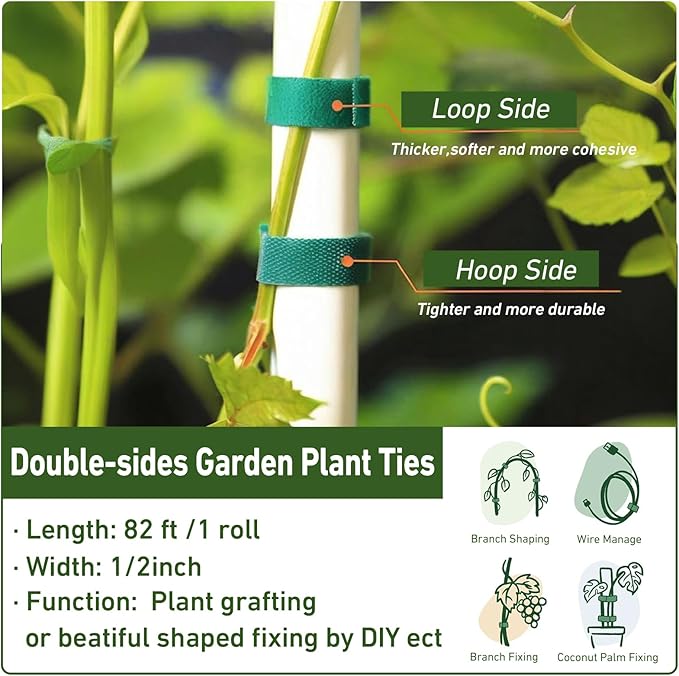 1/2inch 82ft Garden Tie Green Tape, Hitotsu Reusable Plant Tape, Nylon Plant Tie Strap for Gardening Tips, Flowers, Tomato, Vines, Tree
