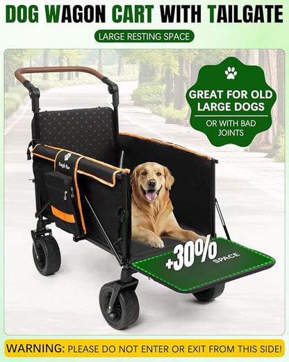 Snagle Paw Dog Wagon for Medium Large Dogs up to 200lbs | All Terrain Foldable Large Pet Stroller with Ramp & Tailgate (Extra Space), Dog Wagon Cart Adjustable Handle & One-Step Brake