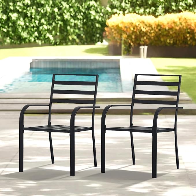 Outdoor Dining Chairs Set of 2, Aluminum Frame Stackable Patio Dining Chairs with Armrest, Wrought Iron Patio Bistro Chairs for Lawn, Backyard, Garden, Porch