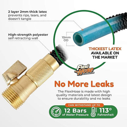 Flexi Hose Lightweight Garden Hose, 50FT - Expandable Hose with 8 Function Nozzle, No-Kink Flexibility, 3/4 Inch Solid Brass Fittings and Double Latex Core
